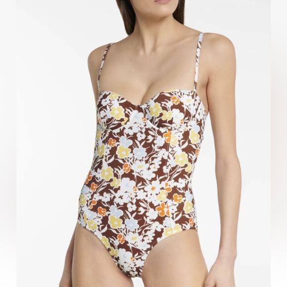 Tory Burch Lipsi Floral Print Underwire Balconette One Piece Swimsuit medium